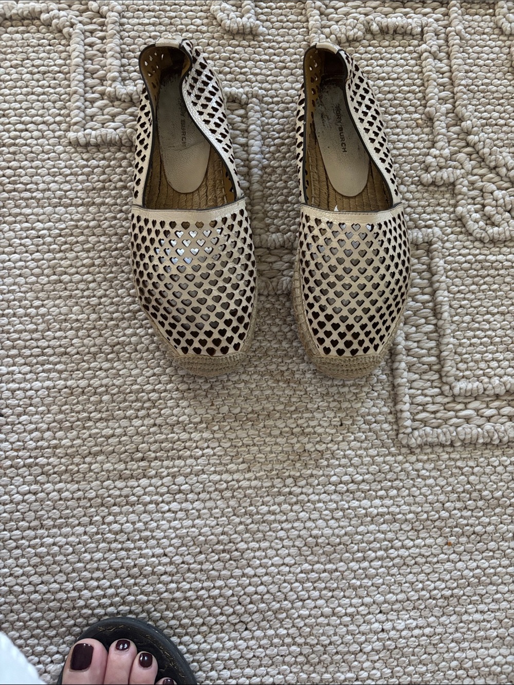 Tory Burch Beige Cutout Espadrille Flats